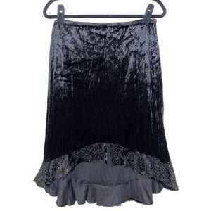 Gothic Black Velvet Skirt with a Black Sheer Fabric Against a Velvet Design L